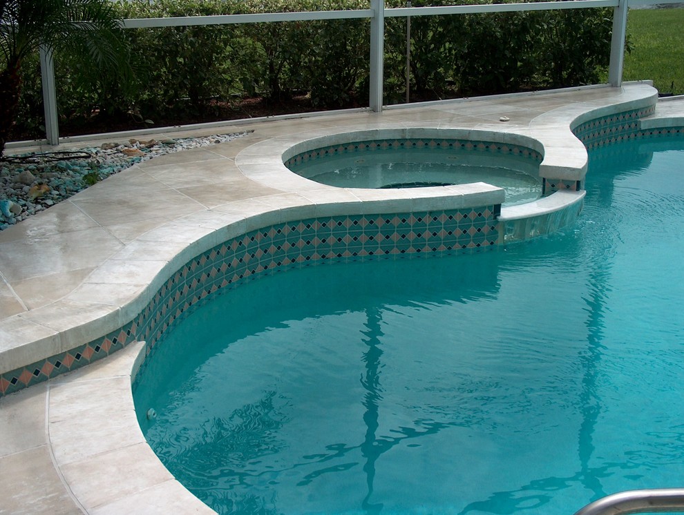 Travertine pool deck Melbourne Clásico Piscina Orlando de