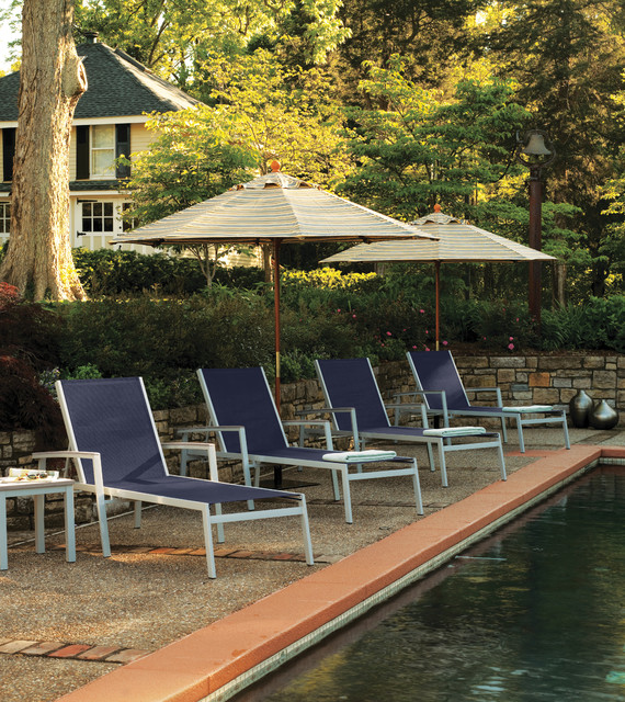 Travira Chaise Lounges with Vintage Tekwood Arms on Pool Deck Piscine