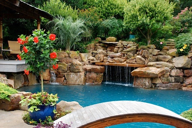 Dallas texas ázijský tropický bazén krajinný dizajn
