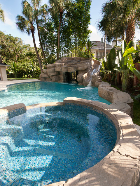 Tropical Oasis Pool with Waterfall - Tropical - Pool - Tampa - by ...