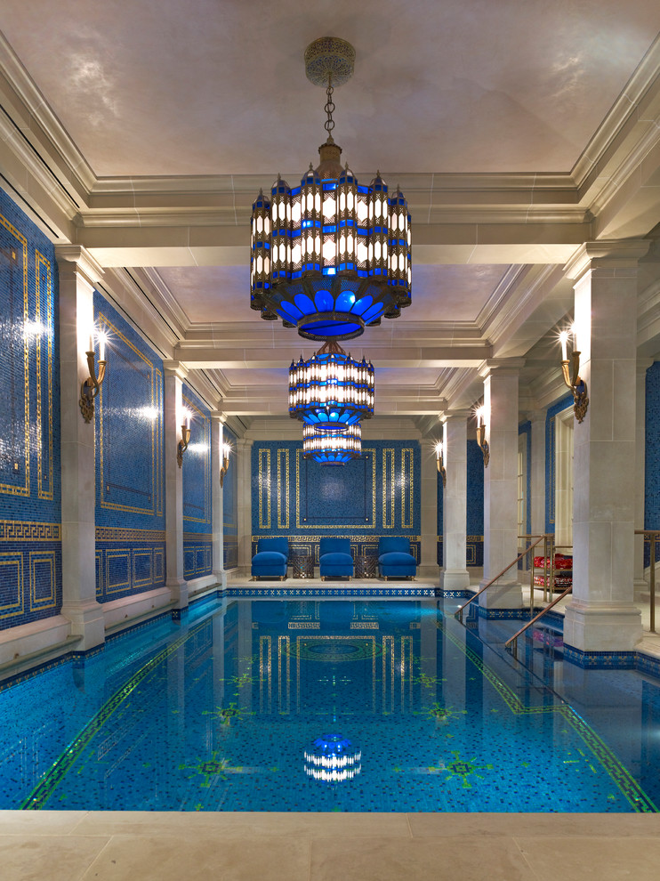 Design ideas for a classic indoor rectangular swimming pool in Dallas.