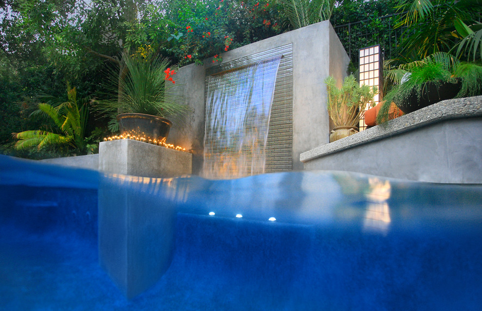 luxury modern pool waterfall