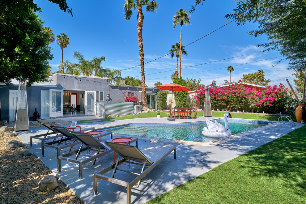 Foto di una piscina naturale minimalista personalizzata di medie dimensioni e dietro casa