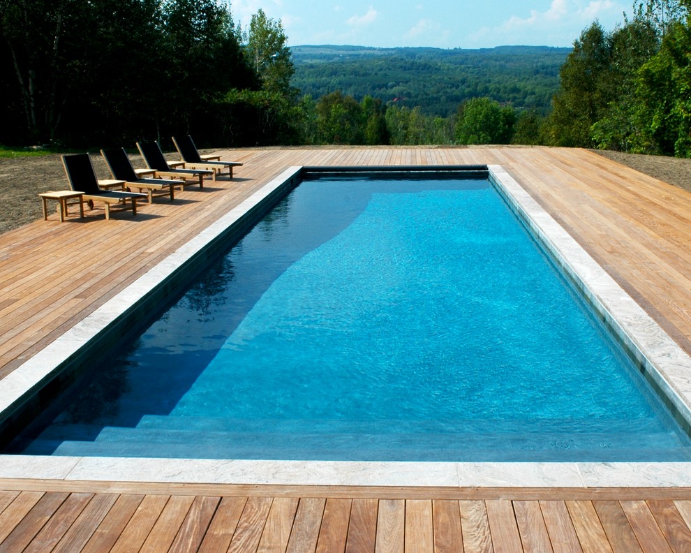 Esempio di una grande piscina monocorsia classica rettangolare dietro casa con pedane