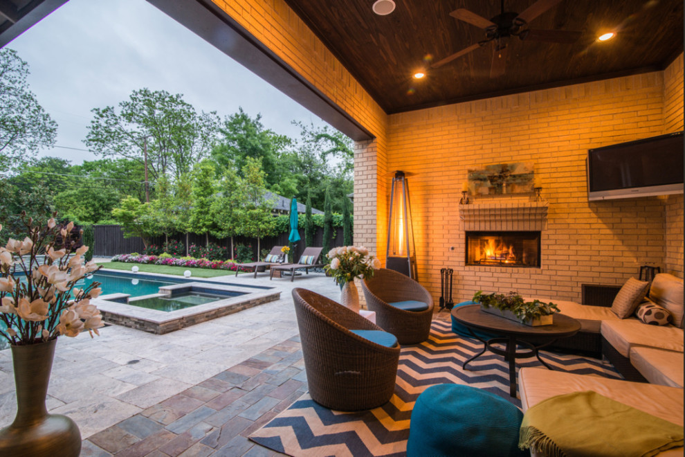 Patio - mid-sized traditional backyard tile patio idea in Dallas