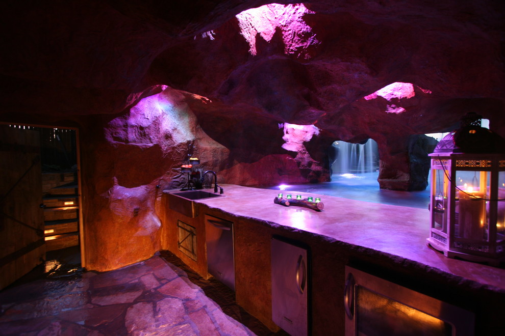 View of the swim up bar with Color lighting. A m Rustic