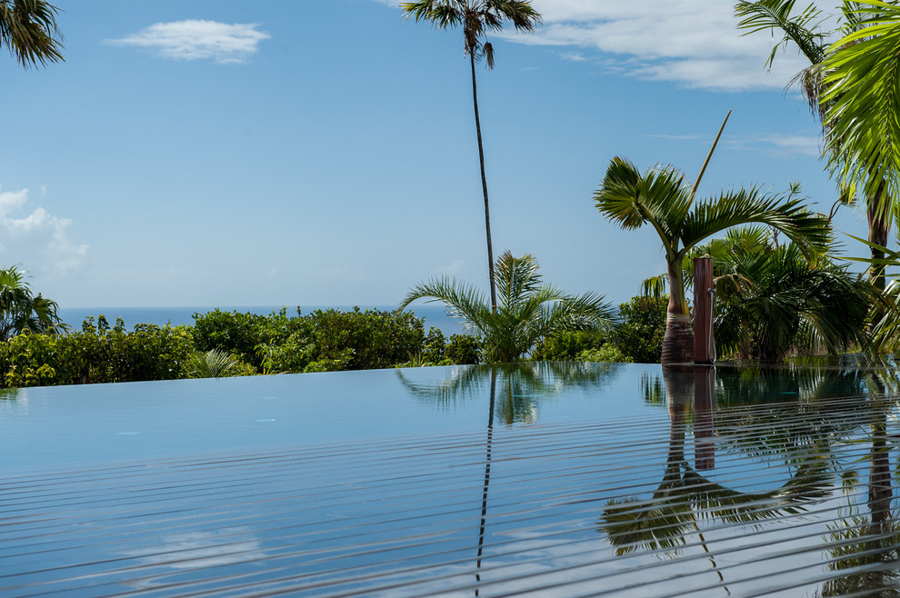 Immagine di una piscina a sfioro infinito tropicale