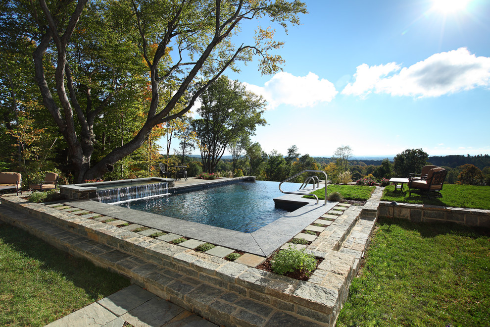 Modelo de piscina contemporánea rectangular en patio trasero