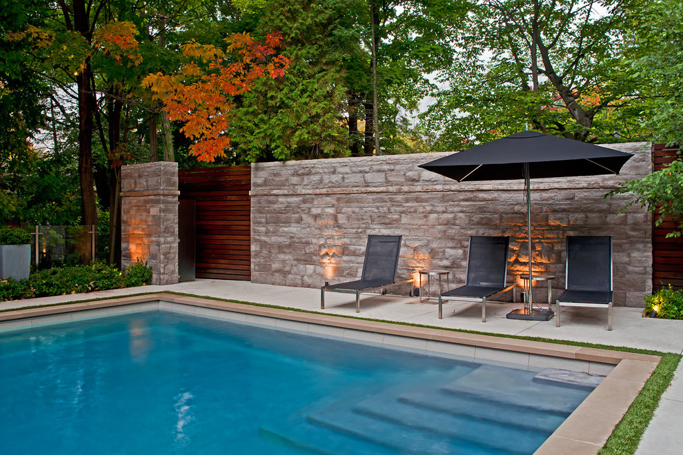 На фото: бассейн в современном стиле с покрытием из бетонных плит