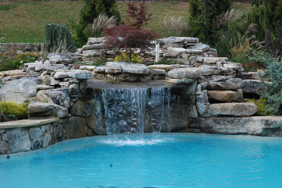 Idée de décoration pour une piscine naturelle design.