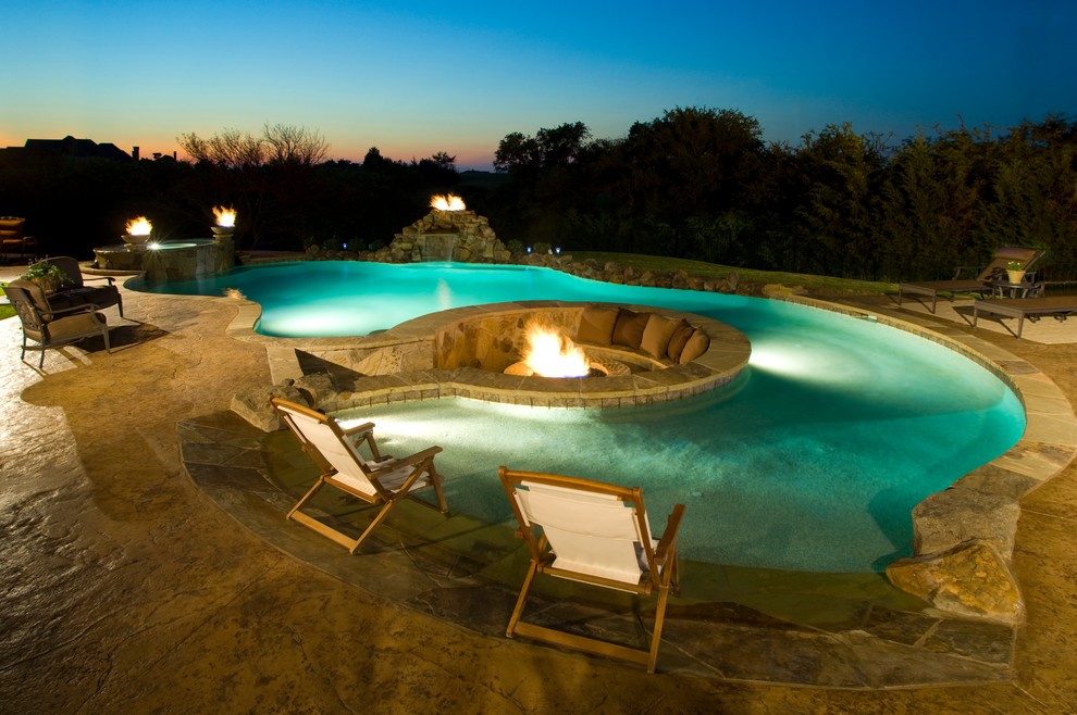 Inspiration for a timeless custom-shaped pool remodel in Dallas