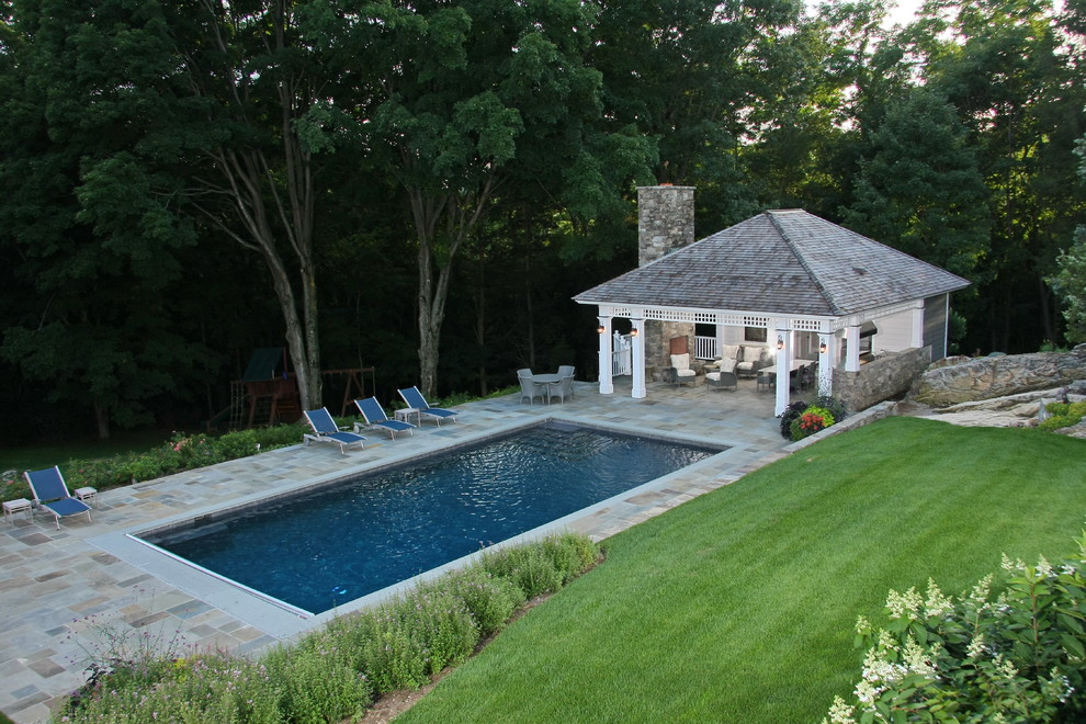 Design ideas for a classic swimming pool in New York.