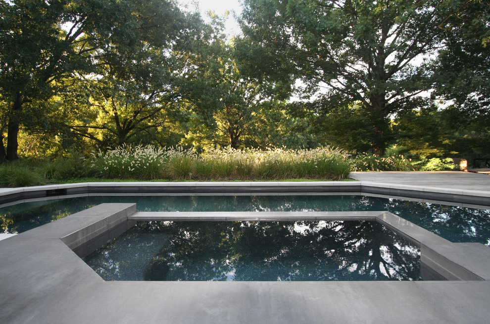 Cette image montre une piscine arrière design sur mesure avec un bain bouillonnant et des pavés en béton.