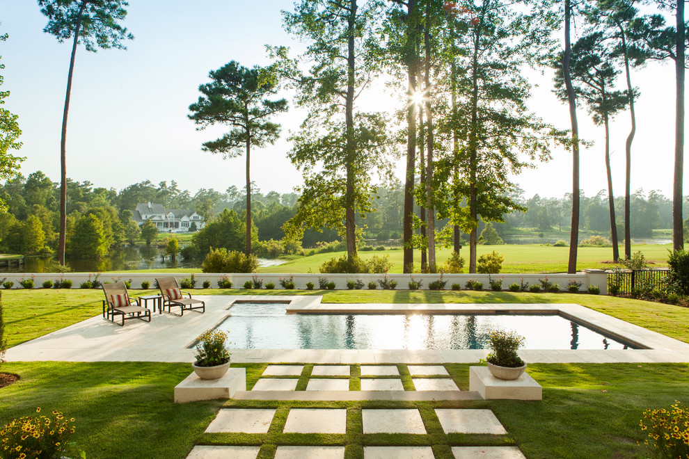 Mediterranean back rectangular swimming pool in Other.