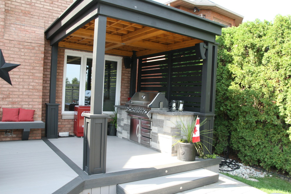 Cette image montre un porche d'entrée de maison arrière design avec une extension de toiture.