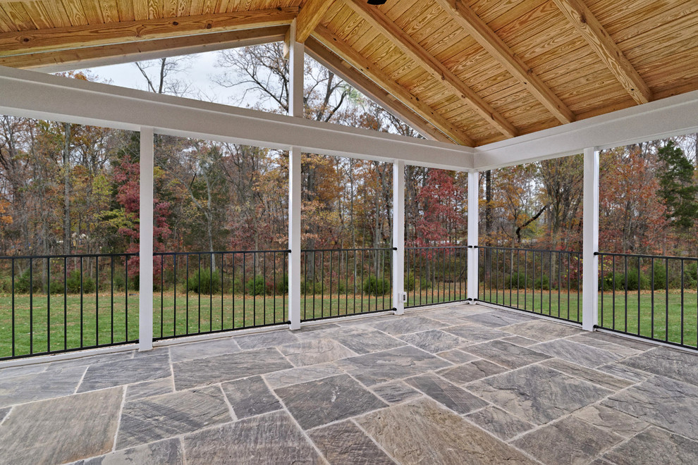 Arlington Flagstone Patio and Screened in Porch Transitional Porch