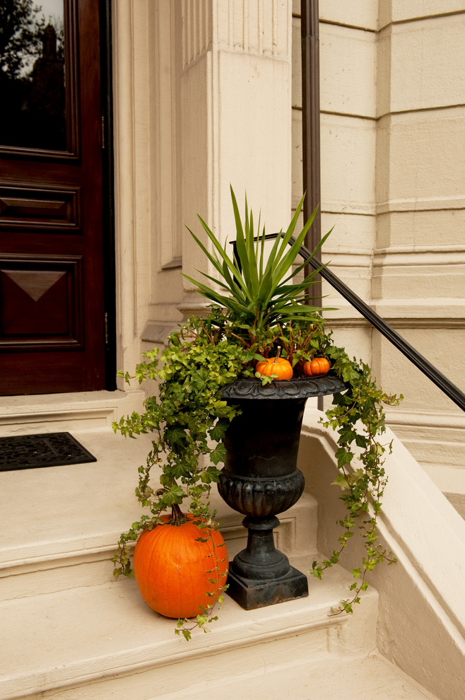 Idée de décoration pour un porche d'entrée de maison tradition.