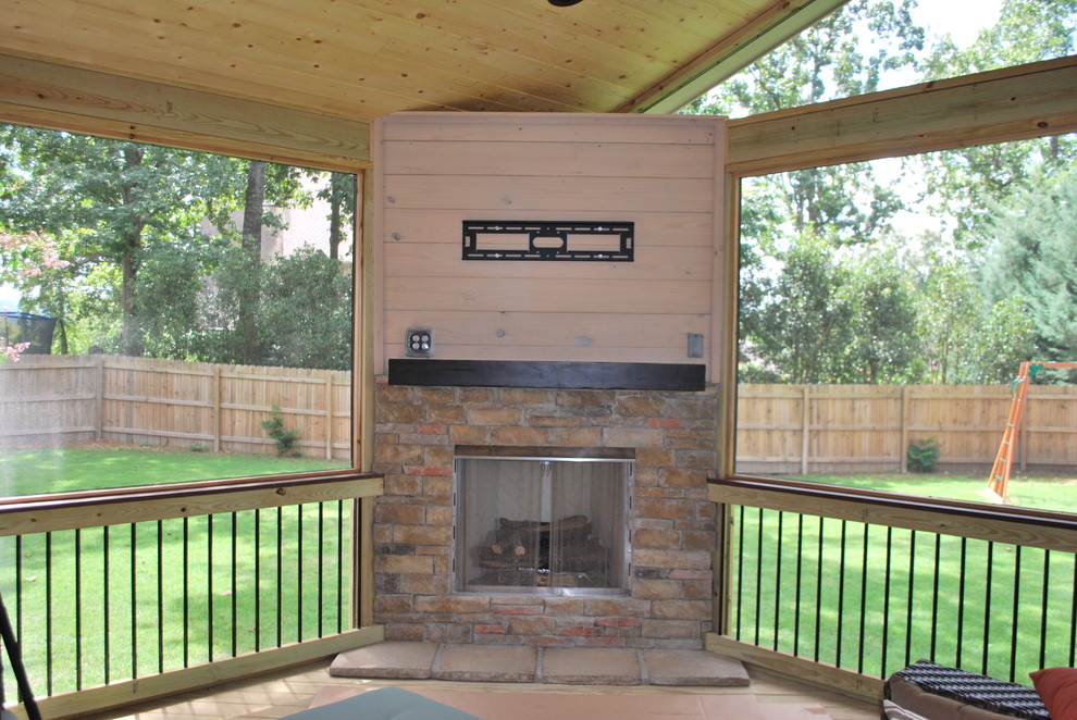 Birmingham, AL, Deck and Screened Porch with Outdoor Fireplace - Eclectic - Porch - Birmingham ...