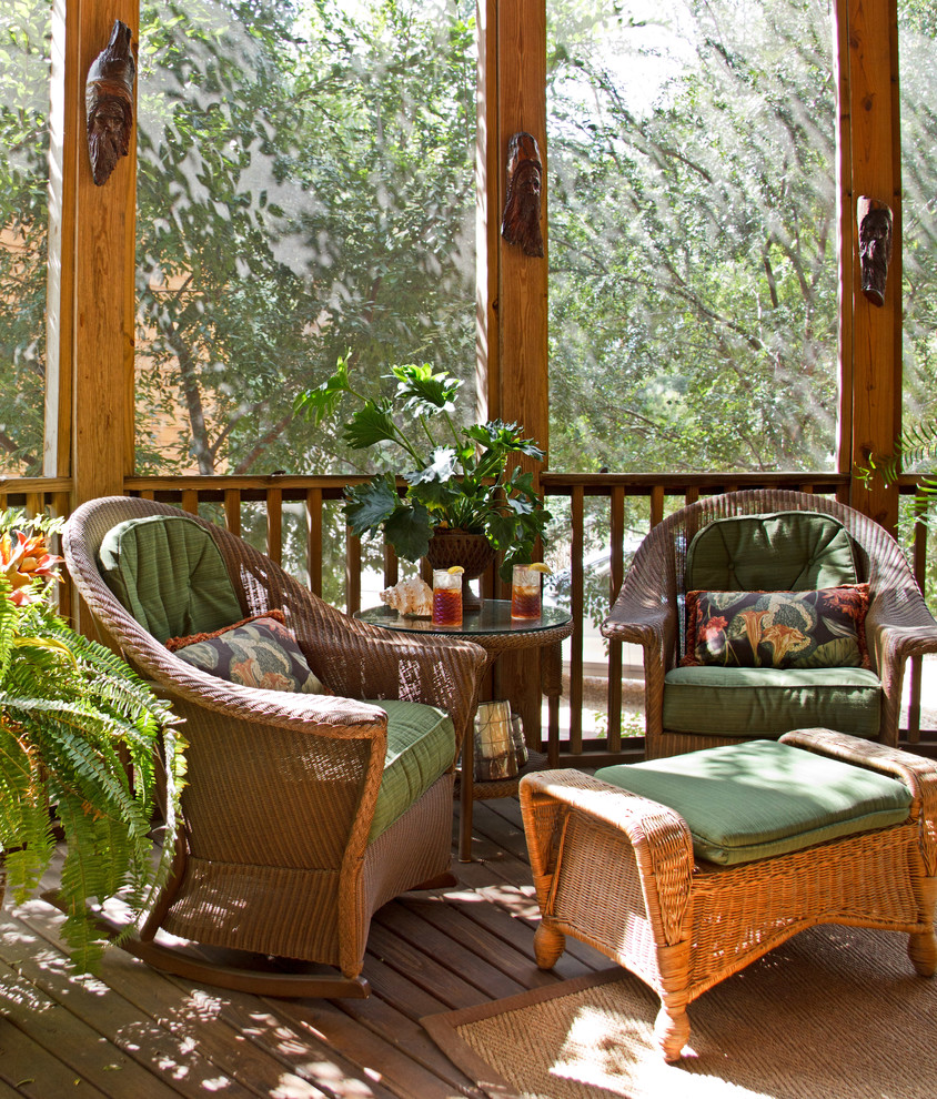 Elegant porch photo in Atlanta with decking and a roof extension
