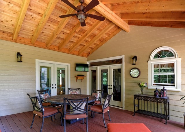 Centreville Screen Porch with Black Trim & Cedar Ceiling