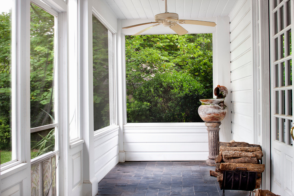 Design ideas for a traditional veranda in Austin with a roof extension and all types of cover.