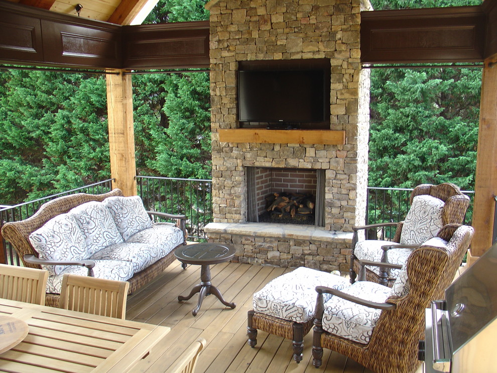 Covered Porch, Outdoor Kitchen, Screened Porch and Patio Traditional