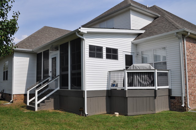 Custom Shed Roof Porch With Eze Breeze Windows And Side Grill Deck Traditional Veranda