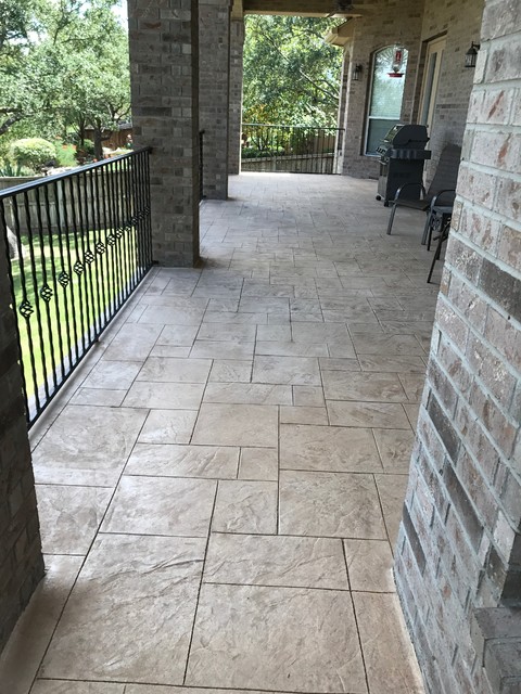 Elegant Stamped Stained Decorative Concrete Overlay San Antonio Tx Traditional Verandah Other By Diamond Decks Houzz Au