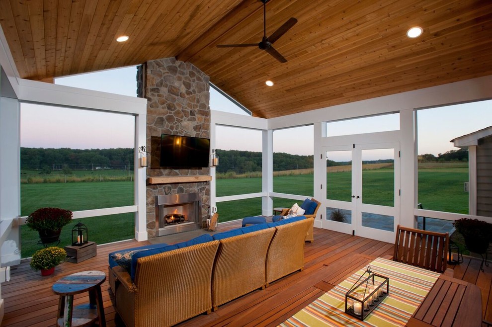 Elevated Screened Porch and Patio with Outdoor Fireplace in Sykesville