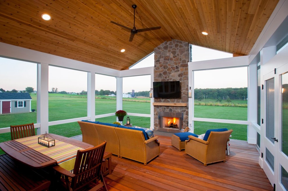 Elevated Screened Porch And Patio With Outdoor Fireplace In Sykesville Md Rustic Porch Baltimore By Design Builders Inc Houzz