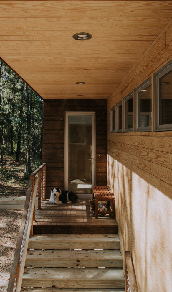 Aménagement d'un porche d'entrée de maison avant moderne de taille moyenne avec une extension de toiture.