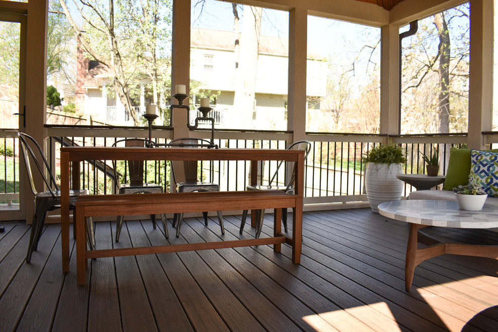 Inspiration for a mid-sized industrial back porch remodel in Philadelphia with decking and a roof extension