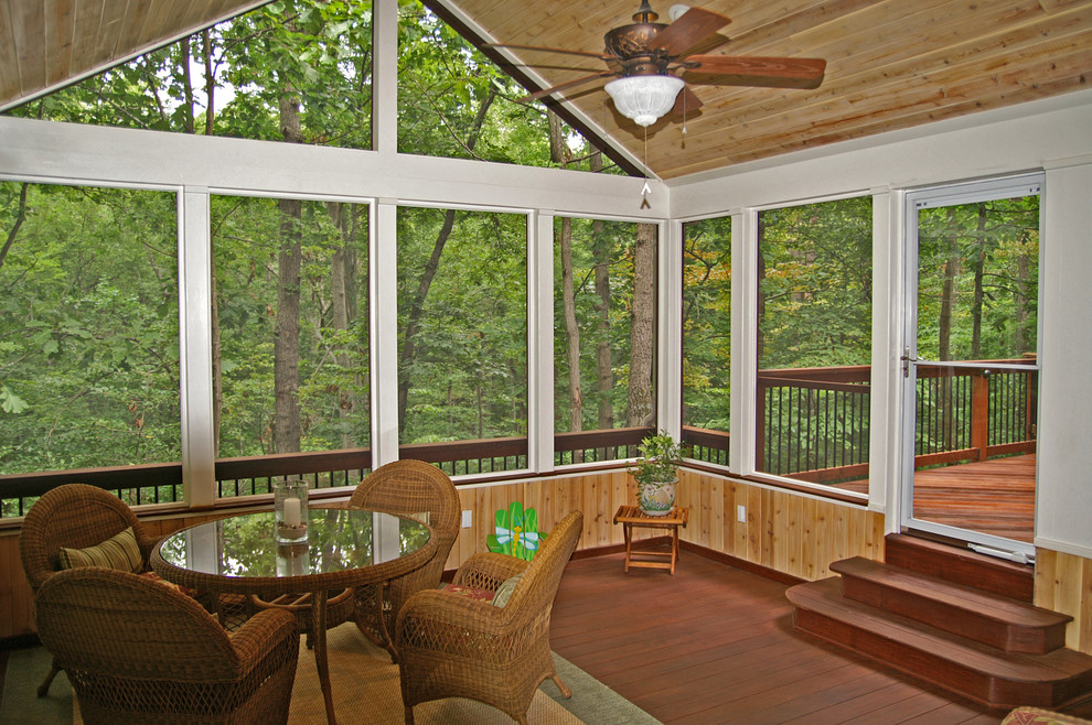 Design ideas for a large classic back veranda in DC Metro with decking and a roof extension.