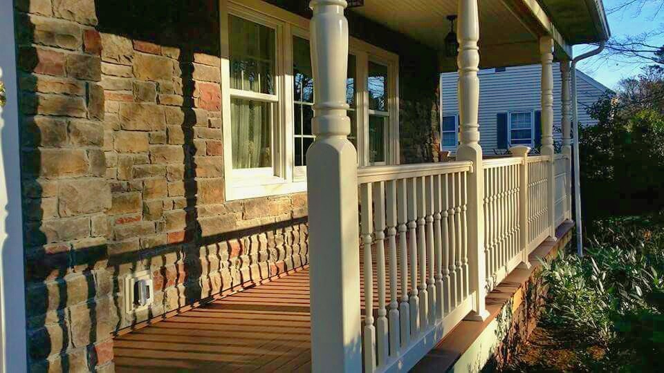 Front Porch Cultured Stone and Azek Porch Flooring Farmhouse