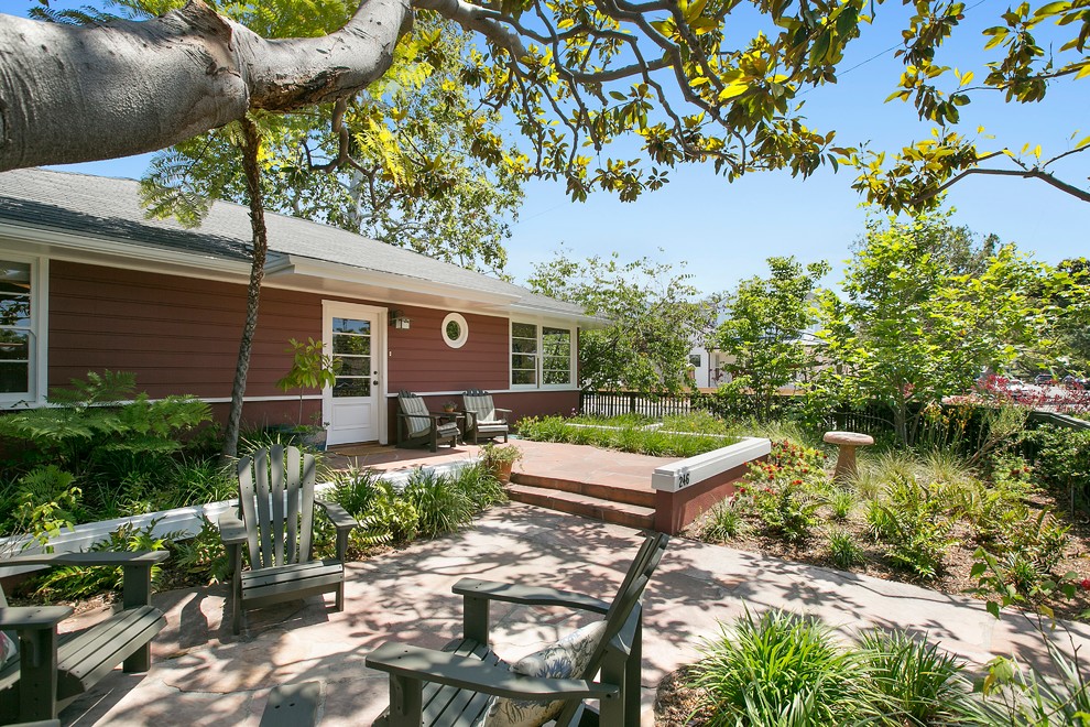 Front yard seating and porch East Costa Mesa bungalow Orange County