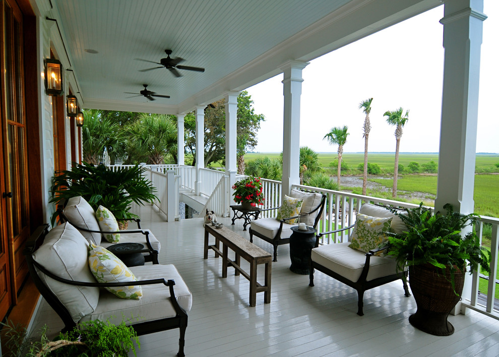 Design ideas for a classic veranda in Charleston with decking and a roof extension.