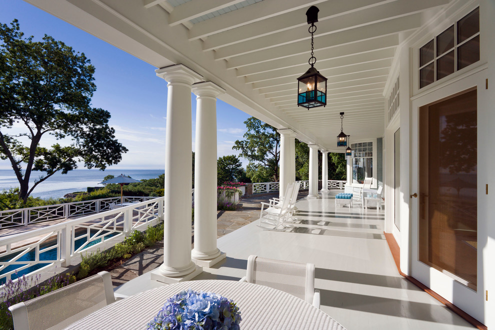 This is an example of a coastal veranda in New York.