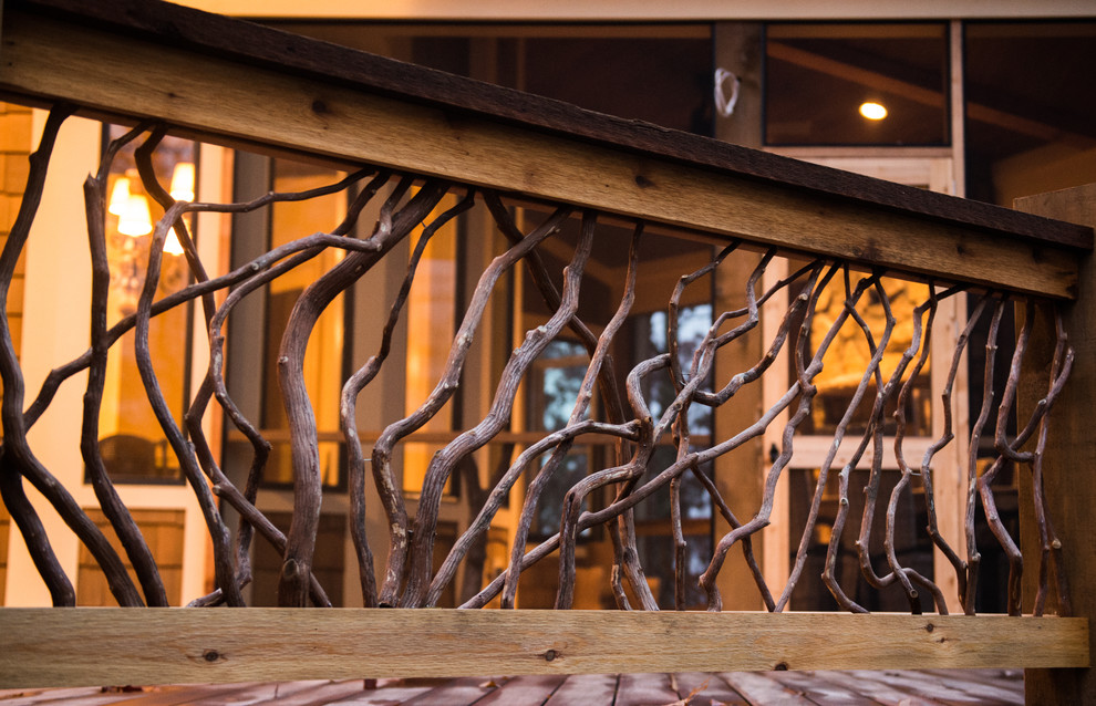 Intricate Twig Railing Rustic Porch Other by Fairview Custom