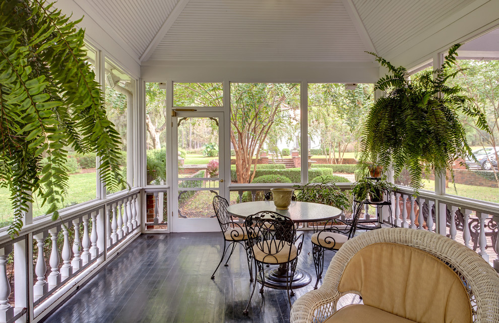 Design ideas for a victorian veranda in Atlanta with decking and a roof extension.