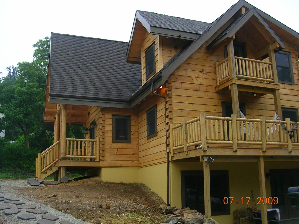 Log Home Balcony off 2nd Floor Bedroom Transitional Porch