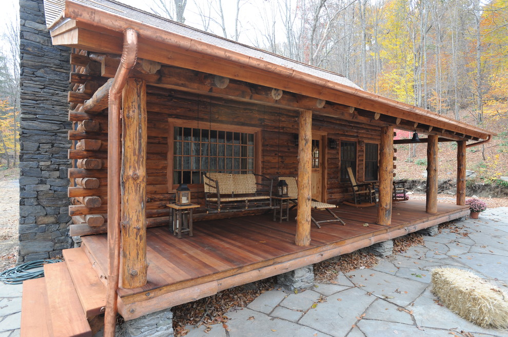 Log Home Restoration Rustic Porch New York by Timberline Custom