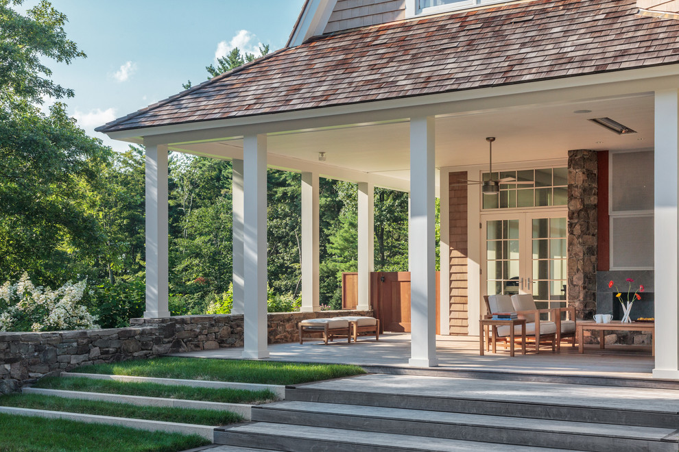 This is an example of a traditional veranda in Bridgeport with a fire feature.