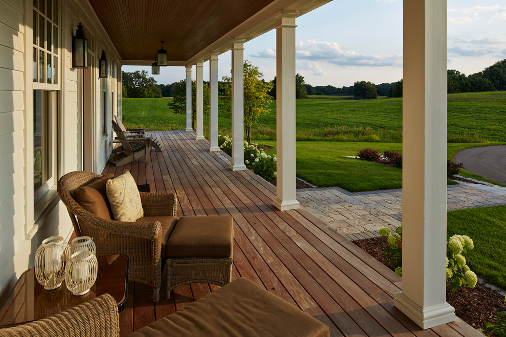 This is an example of a rural veranda in Minneapolis with decking.