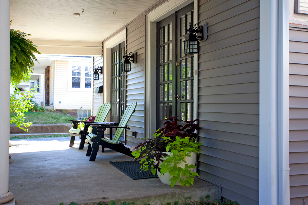 Idéer för vintage verandor framför huset, med takförlängning