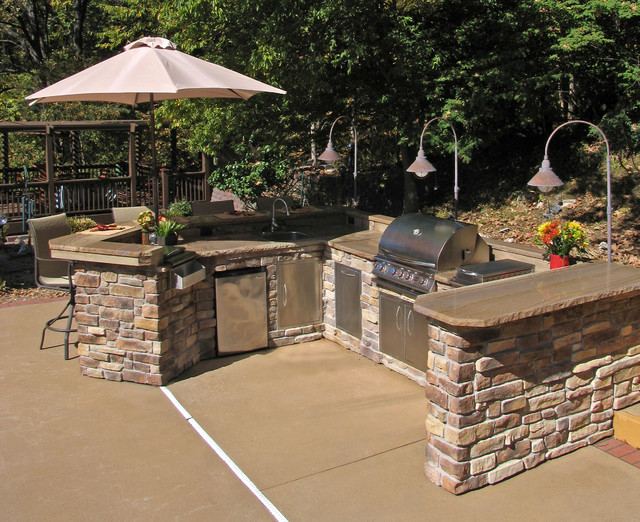 Outdoor Kitchen & Fireplace Craftsman Patio St Louis by Semco