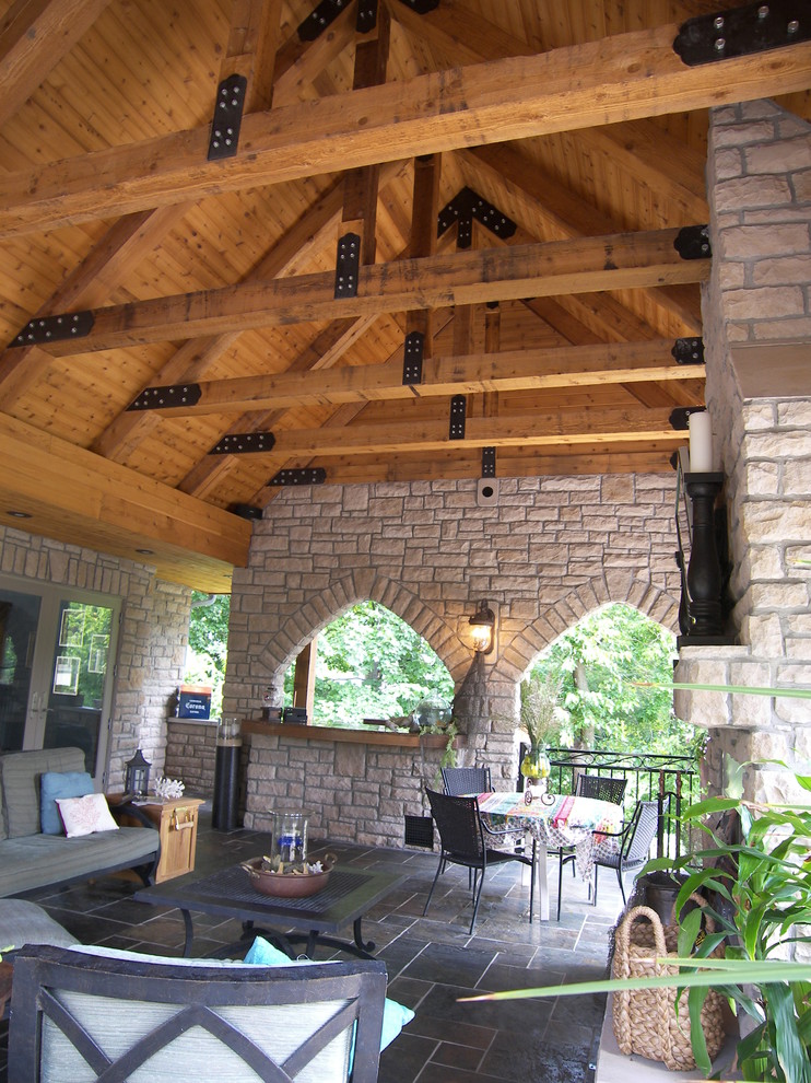 Inspiration for a mid-sized timeless back porch remodel in Other