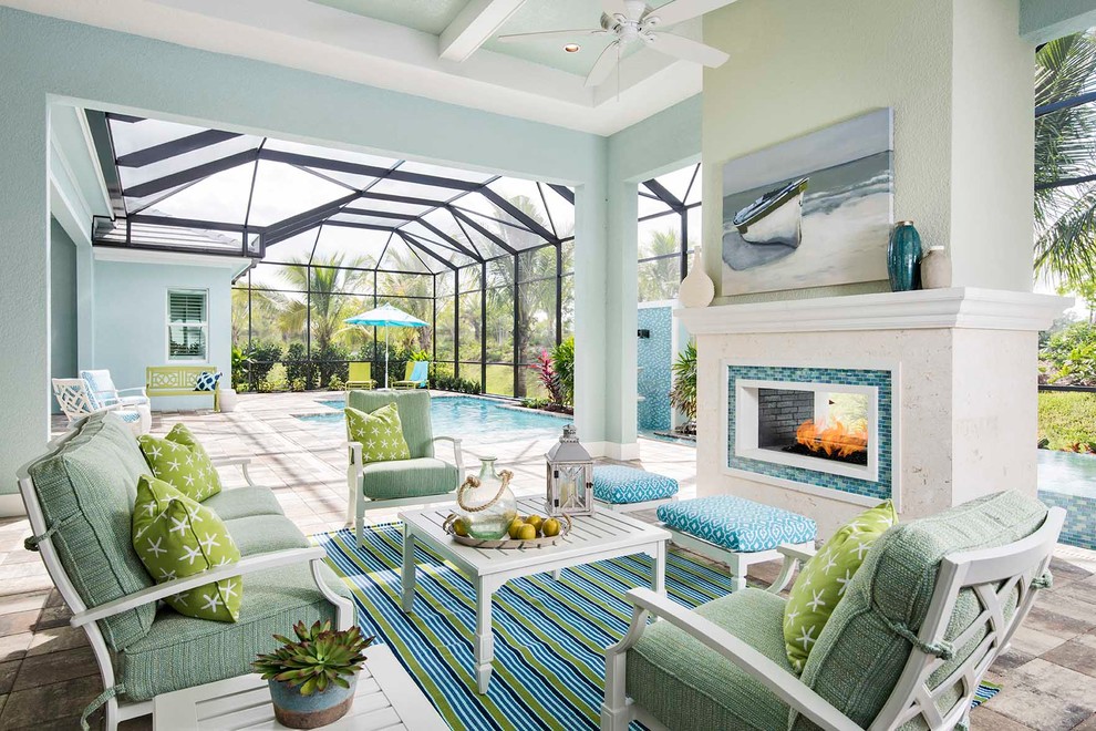 Inspiration for a large coastal back porch remodel in Miami