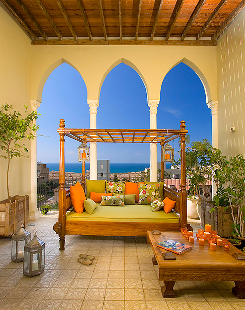 Design ideas for a mediterranean veranda in Other.