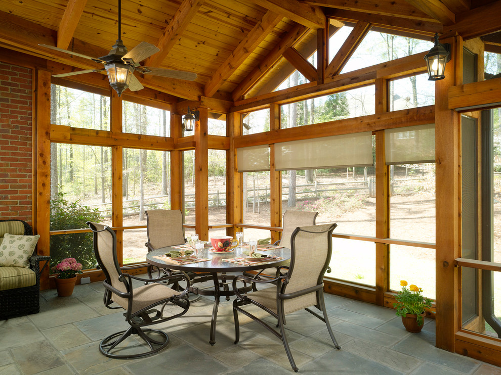 This is an example of a classic veranda in Atlanta with a roof extension.