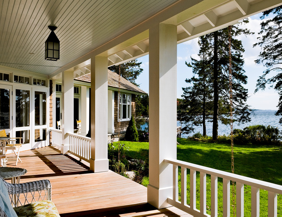 Design ideas for a coastal veranda in Portland Maine.